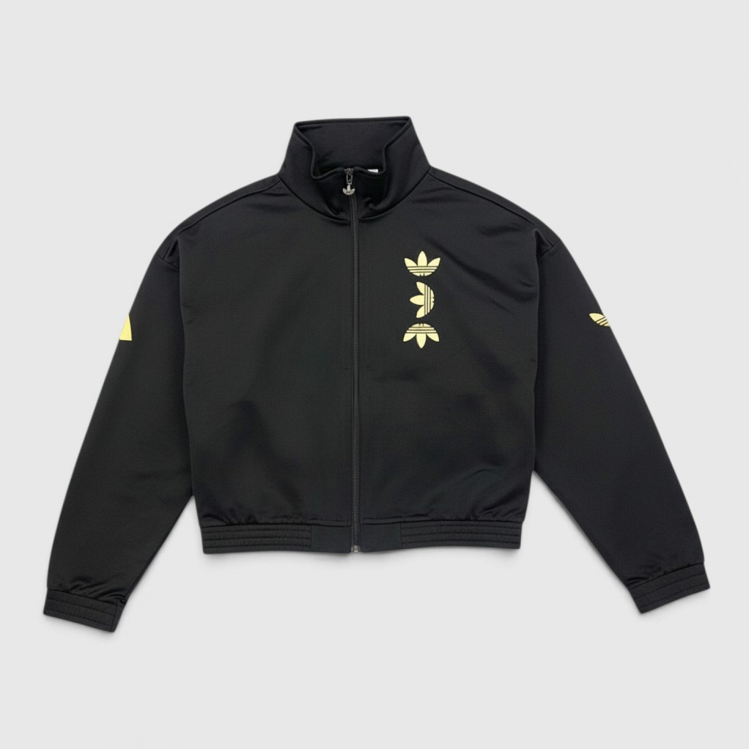 Adidas Originals Metallic Big Trefoil Cropped Track Jacket Black & Gold / Pre Owned